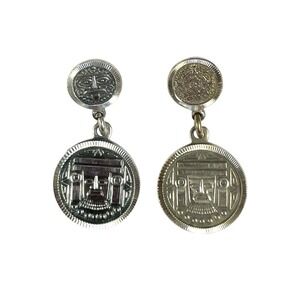 Taxco Mexico 925 Sterling Silver Aztec Face Dangle Earrings Tribal Vintage